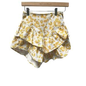 MOTHER The Ruffle Mini Skirt Floral Leopard Print Yellow White Size 23 NWT